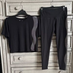 Xersion Black Women's High-Waist Leggings (S) & Semi Crop Tee (XS) Set